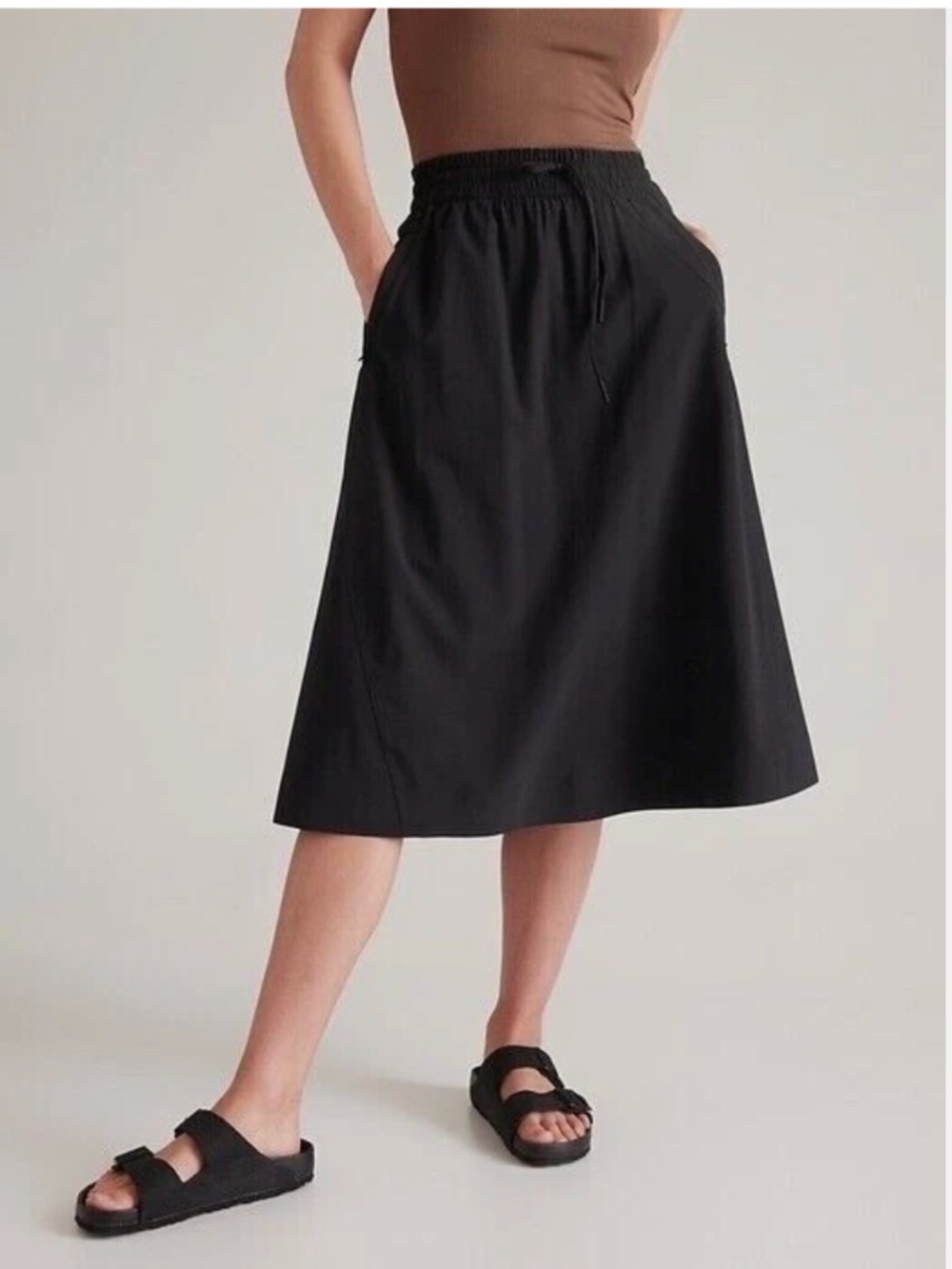Athleta Arrival Relaxed Fit Athleisure Midi Skirt Black Size 12